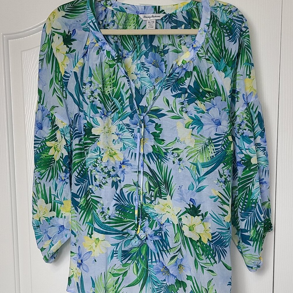 Women's Tommy Bahama Tropical Floral Long Sleeve Peasant Top Sz XL
